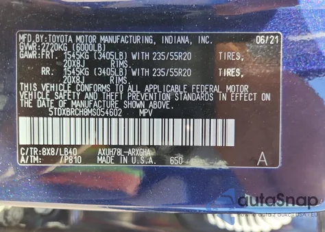 2021 Toyota Highlander Hybrid Limited z USA, uszkodzony, nr VIN 5TDXBRCH8MS054602